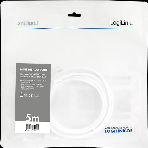 Image du produit LogiLink Mini DisplayPort — HDMI (Typ A) (5 m, DisplayPort)