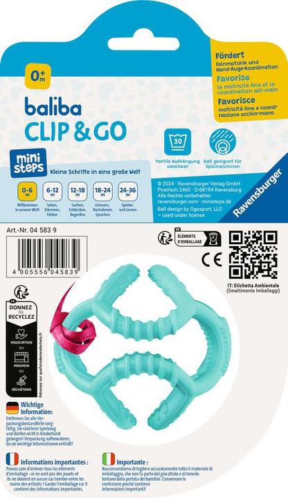Image du produit Ravensburger 4583 baliba Clip & Go - Balle flexible avec fixation pour le plaisir de saisir et de mordre