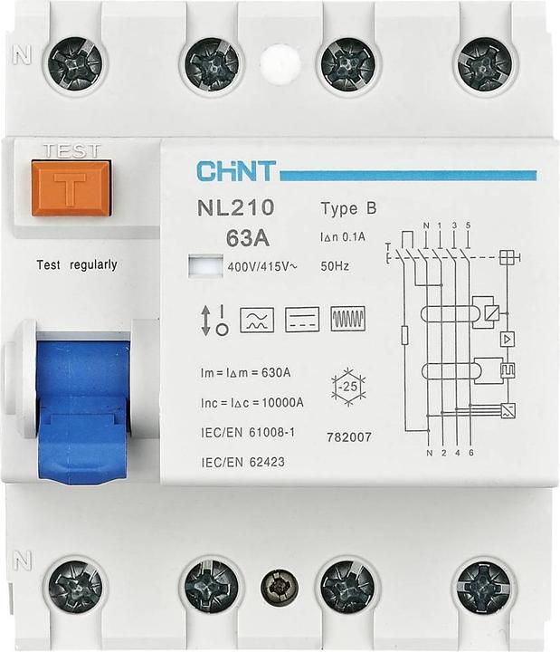 Immagine prodotto Chint 782007 NL210 3PN 63A 100mA B 10kA RCD B/10 kA 3 poli 63A 0,1A 415V