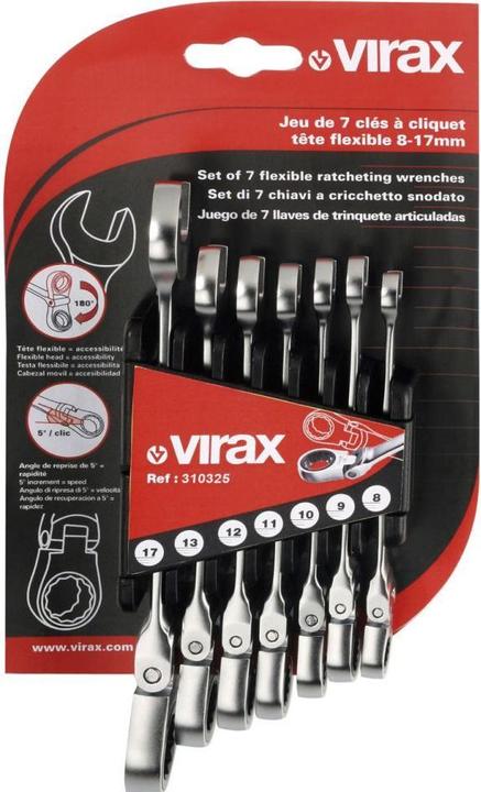 Virax Ratschenschlüssel flexibler Kopf 8 - 17 mm (10 mm, 15 mm, 17 mm, 13 mm, 14 mm, 8 mm, 11 mm, 9 mm, 16 mm, 12 mm)