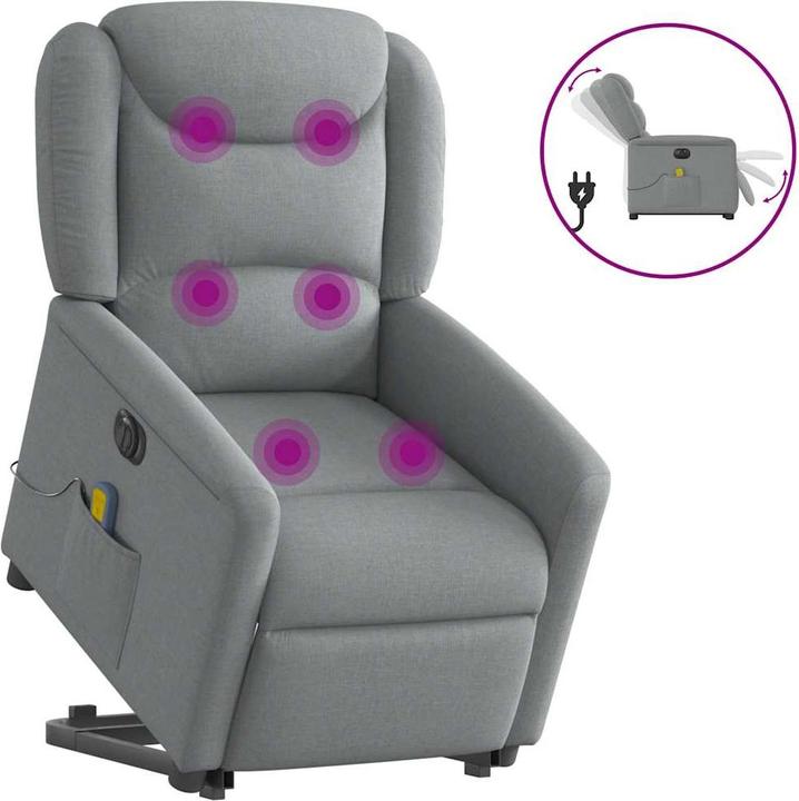 Immagine prodotto VidaXL Poltrona massaggiante elettrica con ausilio per la posizione eretta Tessuto grigio chiaro