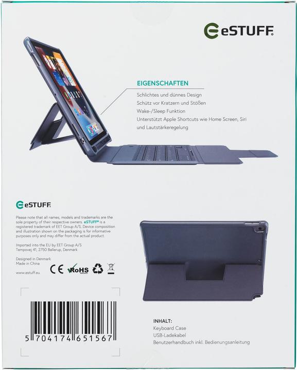 Produktbild eSTUFF Folio Keyboard Case iPad 10.2 DE Layout German QWERZ layout. Bluetooth 5.0 connection. micro (DE, iPad 10.2)