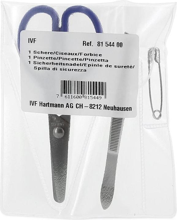 Produktbild IVF Hartmann Set Schere Pinzette Sicherheitsnadel Sicherheitsnadel