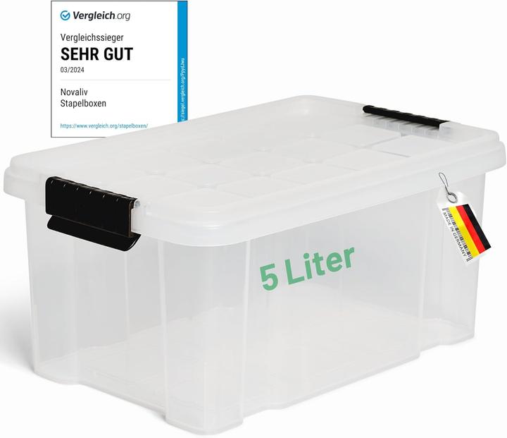 Produktbild Novaliv Aufbewahrungsbox mit Deckel 5L transparente Nestbar stapelbare Plastikbox mit Clipverschluss (5 l)