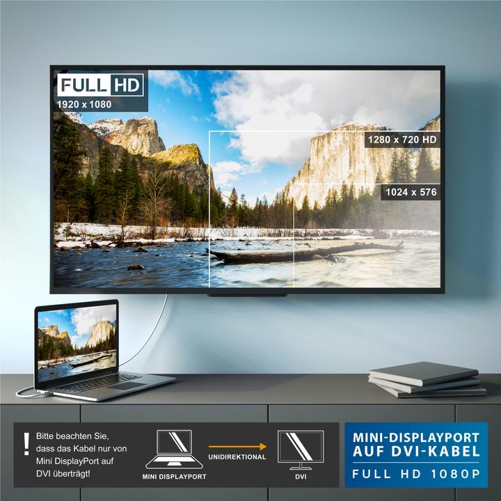 Produktbild CSL Mini DisplayPort zu DVI Video-Kabel, miniDP Monitor Adapter Kabel, für Apple, PC's & Notebooks (5 m, DisplayPort, DVI)