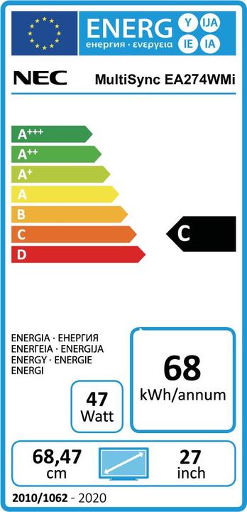 Energie-Label NEC Monitor MultiSync EA274WMi LCD-Display 68,5 cm (27"") schwarz (60003493) (2560 x 1440 Pixel, 27")