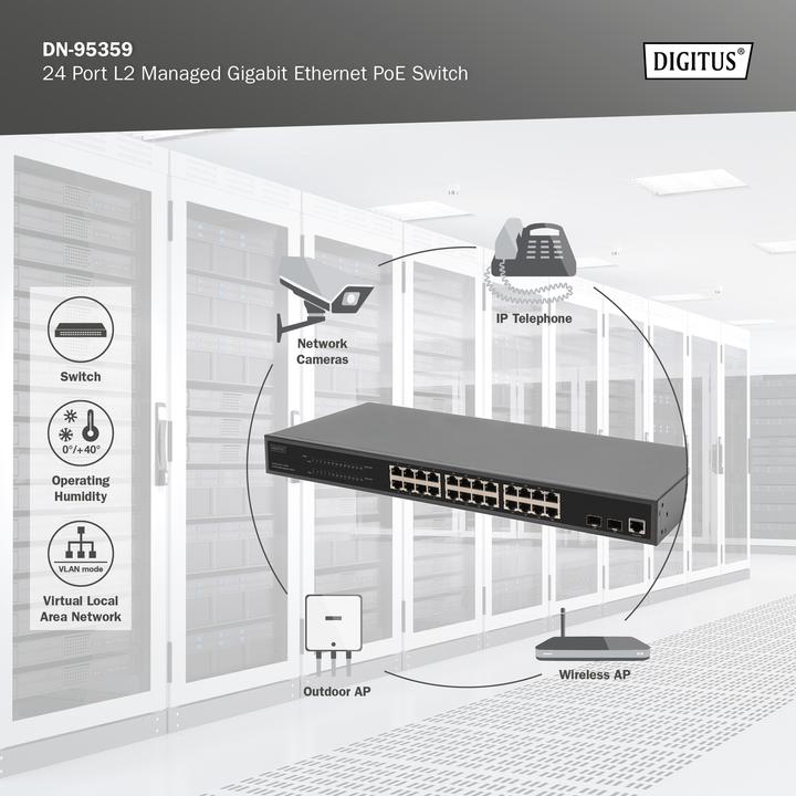 Immagine prodotto Digitus Switch Gigabit Ethernet PoE gestito L2 24 porte (24 Porti)
