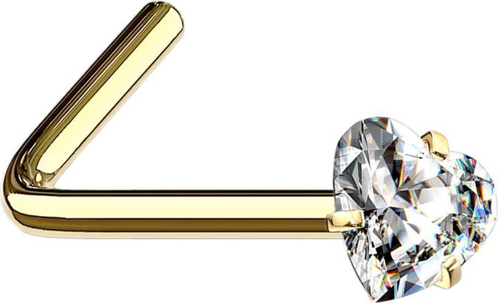Produktbild Star Piercing Nasenstecker gewinkelt vergoldet Kristallherz silber gefasst (ohne Messing, Chirurgenstahl 316L)