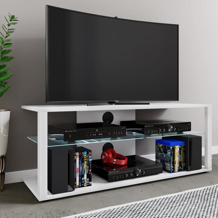 Produktbild VCM Holz TV Lowboard Fernsehschrank Rack Konsole Möbel Fernsehtisch Fernseh Phono Glas Folas XL (115 x 41 x 45 cm)