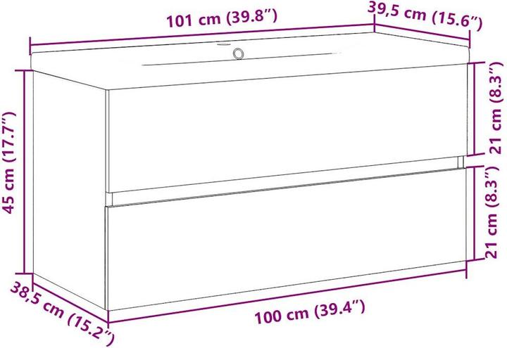 Produktbild VidaXL Waschbeckenunterschrank Wand Unterschrank Badschrank mit Einbaubecken