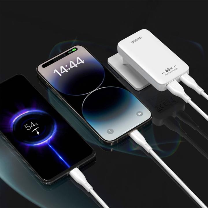 Produktbild Dudao GaN A65Q 65W USB-A / USB-C PD Ultra-Thin Wall Charger - White (65 W)