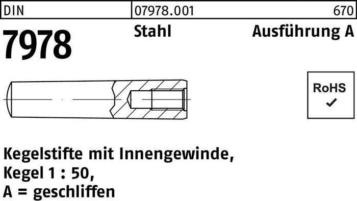 Produktbild Kegelstift DIN 7978/ISO 8736 m.Innengewinde A 8 x 90 Stahl Kegel 1:50 DIN 7978