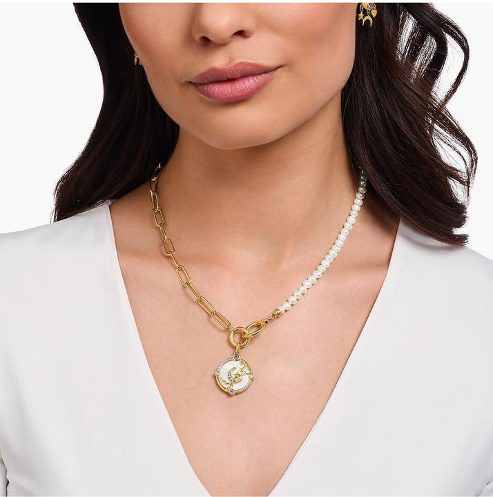 Produktbild Thomas Sabo Collier aus Süsswasserzuchtperlen und Gliederkette mit weissen Steinen vergoldet (925er Silber, 42 - 47 cm)