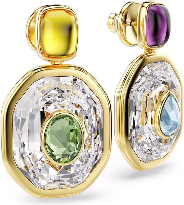 Swarovski Chroma Drop Ohrhänger Asymmetrisches Design Oktagon Schliff Mehrfarbig Gold (Swarovski Metall)