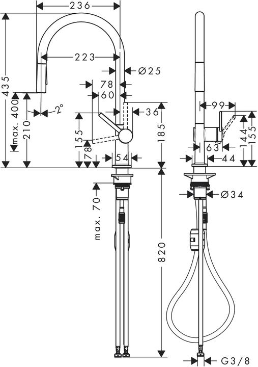 Immagine prodotto hansgrohe Miscelatore per lavello 210 Talis M54 con doccetta estraibile, 2 getti, cromo nero spazzolato