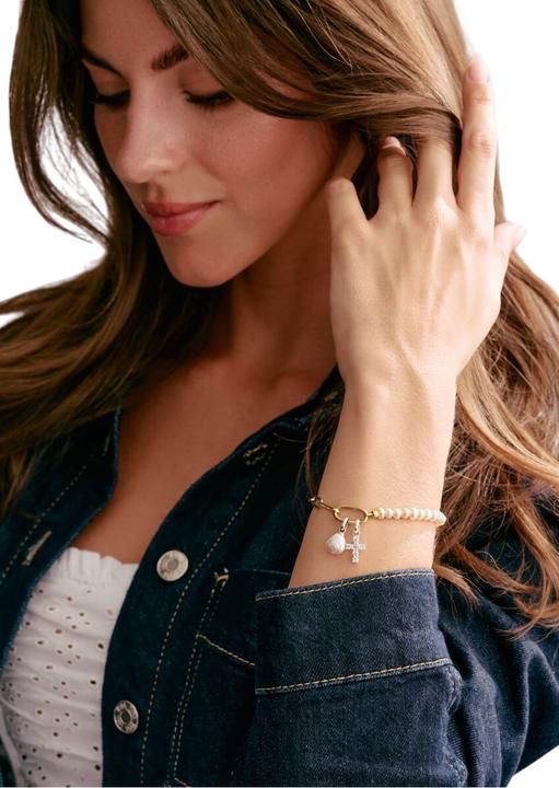 Immagine prodotto Thomas Sabo Charm Armband Paperclip und Perlen mit einem Connect Link vergoldet (17 cm, Argento)