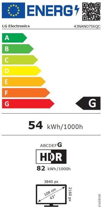 Etichetta energetica LG 43NANO756QC (43", NANO75, Nano-Cell, 4K, 2023)