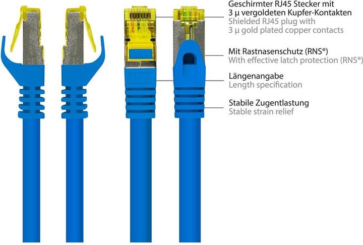Produktbild Good Connections RJ45 Patchkabel mitCat.7 Rohkabel und Rastnasenschutz (RNS®), S/FTP, PiMF, halogenfrei, 600MHz, OFC (S/FTP, CAT7, 0.25 m)