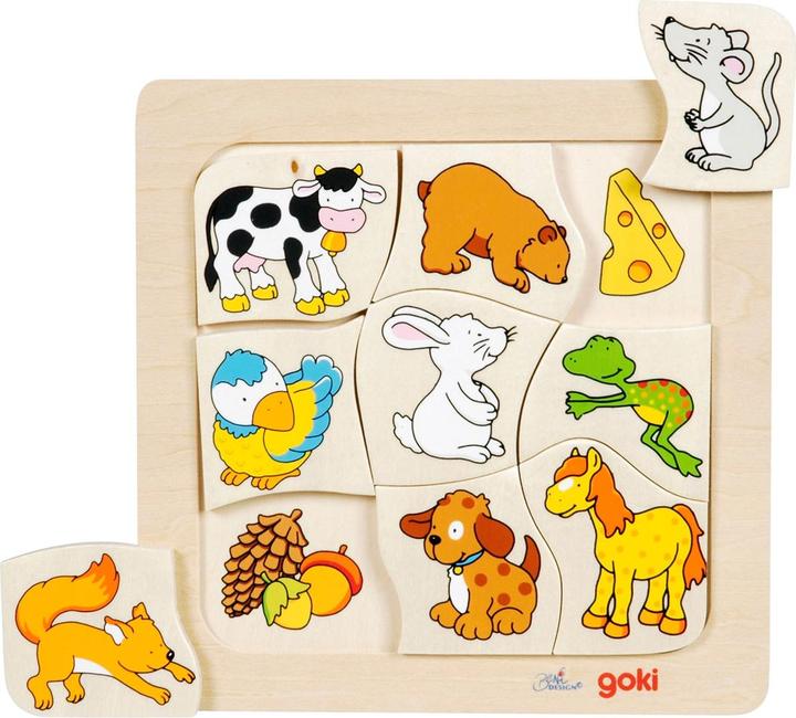 Productafbeelding Goki Puzzel Houten puzzel Wie eet wat? (Duits, Frans, Engels, Italiaans)