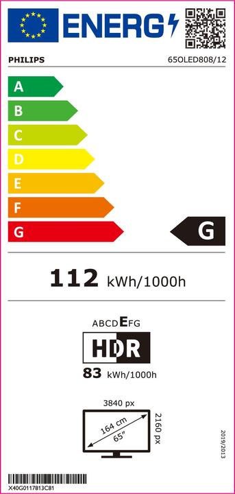 Label énergétique Philips 65OLED808/12 (65", OLED808, OLED, 4K, 2023)