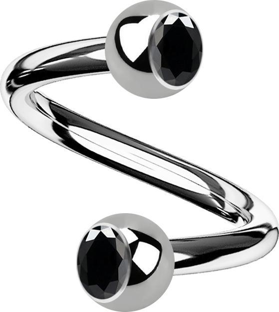 Actual product image Star Piercing Micro Spirale silber mit zwei Kugeln Kristall schwarz (without brass, Titanium G23)