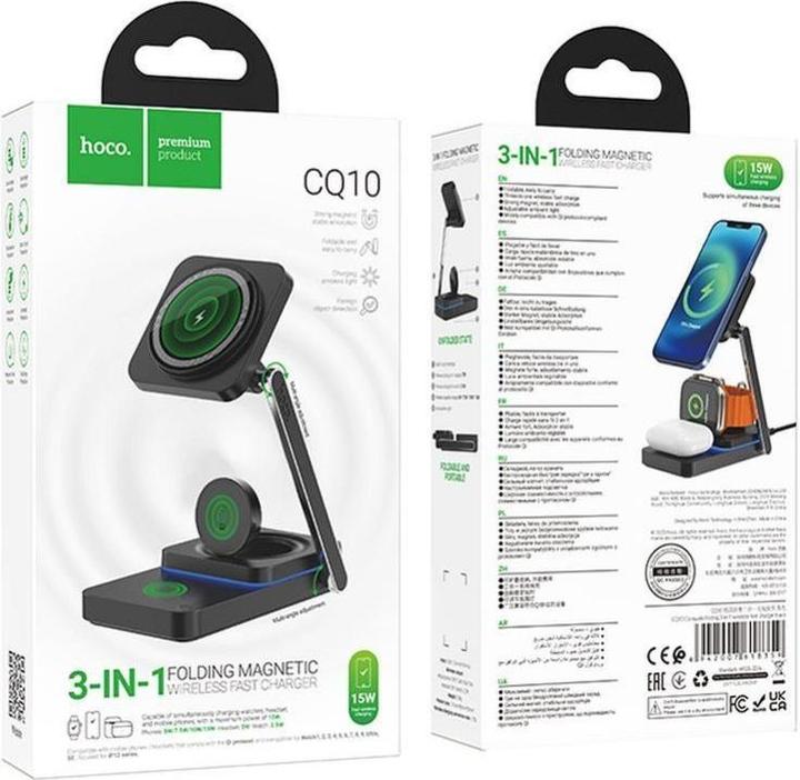 Actual product image Hoco Case universal for sports wireless charger 3in1 compatible with MagSafe 15W CQ10 black (15 W)