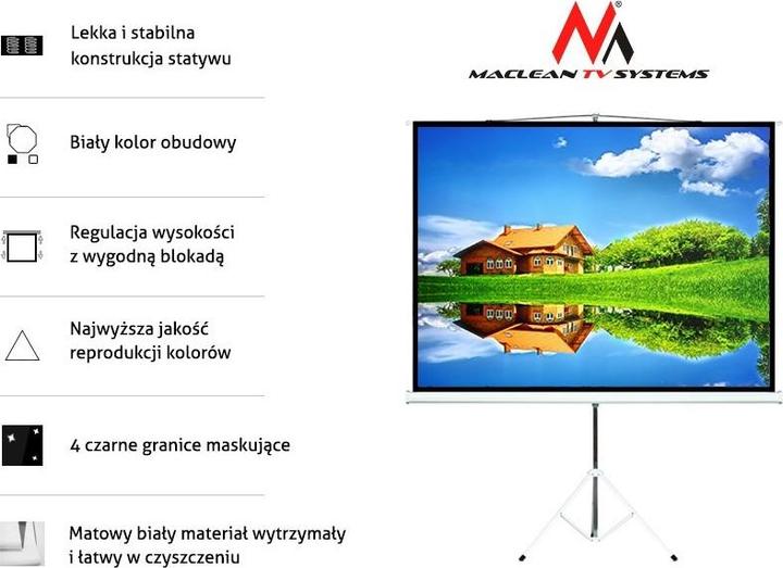 Produktbild Maclean MC-595 - Projektionsbildschirm mit Stativ - 254 cm (100") (100", 16:9, 4:3)
