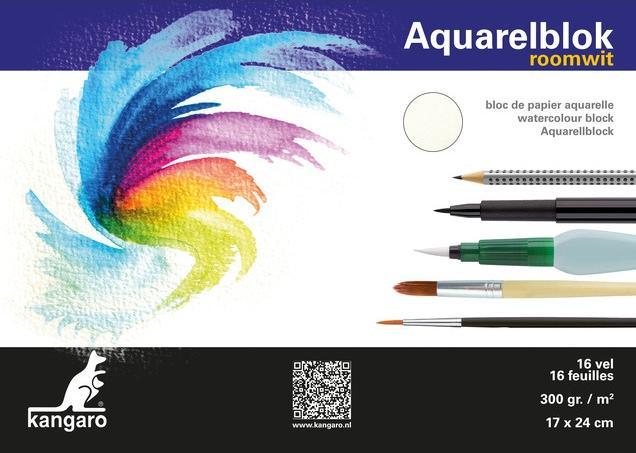 Produktbild Kangaro Aquarellblock 17x24cm 16 Blatt 300 Gramm cremeweiss (300 g/m², 16 x)
