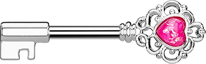 Star Piercing Barbell Barbell silber Vintage Schlüssel mit Herzopal pink (Messing, Chirurgenstahl 316L)
