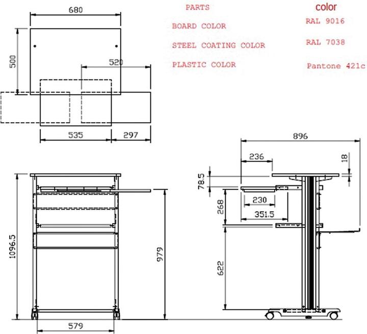 Image du produit Rs Pro PC Standing Workstation (68 x 54 x 110 cm)