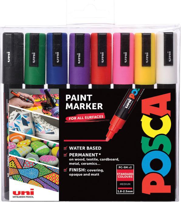 Immagine prodotto Posca Marchio PC-5M a punta tonda (Colori di base, 2.50 mm, 8 x)