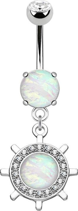 Star Piercing Banane silber mit Anhänger Yachtrad und Opal (Chirurgenstahl 316L, Messing)
