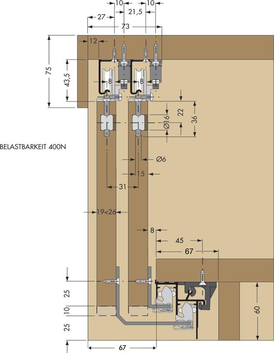 Produktbild Cinetto PS06 Beschlägegarnitur nicht verstellbar, Tragkraft 40k g,1 türig