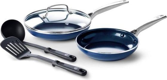 Actual product image Blue Diamond Cooking Pans Set 4 -piece with lid - - Anti -stick - PFAS -FREE (Pan set + pot set, Ceramic)