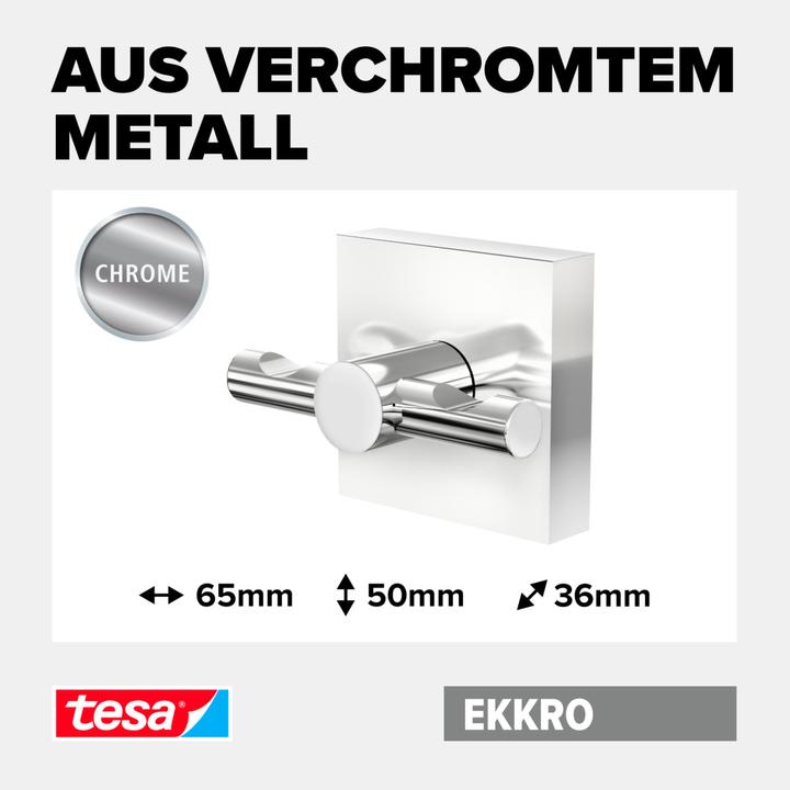 Actual product image tesa EKKRO Towel hook, chrome-plated stainless steel - Bathroom hook for wall mounting without drilling