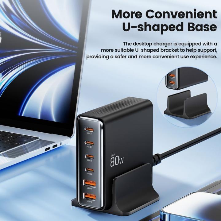 Image du produit Tech-Protect DC80W-GAN 6-PORT PD80W/QC3.0 Charging Station - Black (80 W)