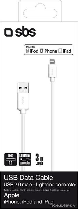 Actual product image SBS USB 2.0 cable to Apple Lightning (3 m, USB 2.0)