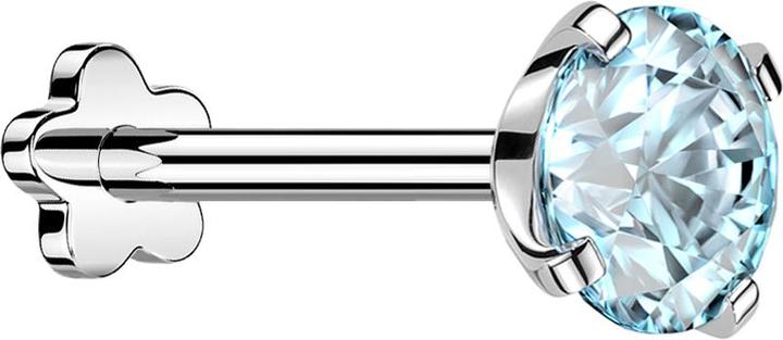 Star Piercing Micro Threadless Labret Blume silber mit Kristall aqua gefasst (Titan G23, ohne Messing)