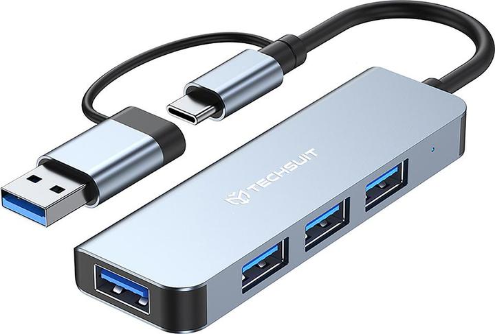 Produktbild Techsuit - Docking Station DataBridge 4 in 1 (H8) - USB, Type-C to USB 3.0, 3x USB 2.0 - Gray (USB-C)