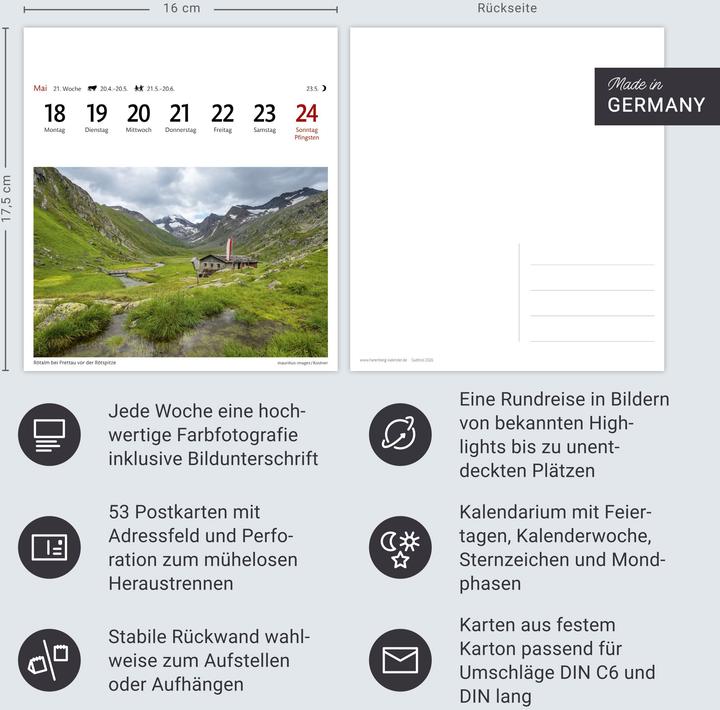 Immagine prodotto Harenberg Südtirol Sehnsuchtskalender 2026 - Wochenkalender mit 53 Postkarten (Copertina rigida, Tedesco)