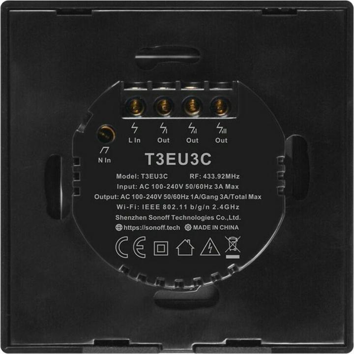 Image du produit Sonoff T3EU3C - Commutateur mural intelligent Wi-Fi à 3 vitesses - Noir