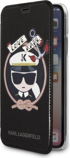 Immagine prodotto Karl Lagerfeld KLFLBKPXKSB Custodia per iPhone X/Xs in acciaio/nero Signature Glitter (Apple iPhone XS, Apple iPhone X)