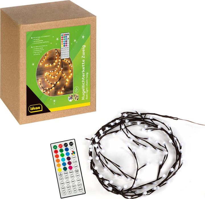 Produktbild Idena LED-Kugel-Lichterkette braune Zweige Fernbedienung Memory warmweiss/RGB 7m 120 LED Innen/Aussen (7 m)