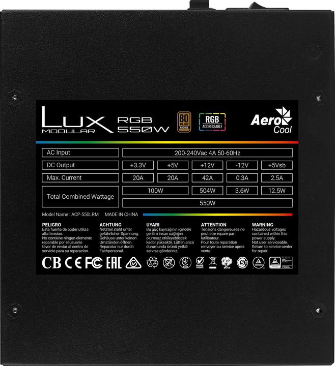 Image du produit AeroCool Lux RGB 550M unité d'alimentation 550 W Noir (550 W)