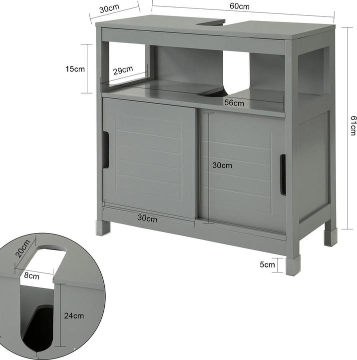 Produktbild SoBuy Waschbeckenunterschrank stahlgrau (60 x 30 x 61 cm)