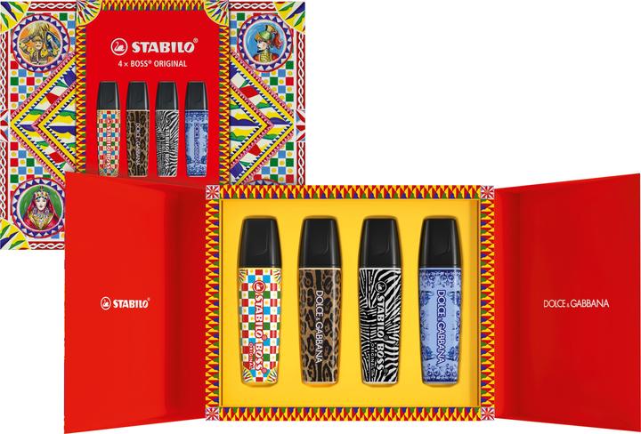 Immagine prodotto STABILO Boss Original x Dolce & Gabbana Box (Nero, Blu nuvoloso, Beige, Giallo pastello, 5 mm, 4 x)