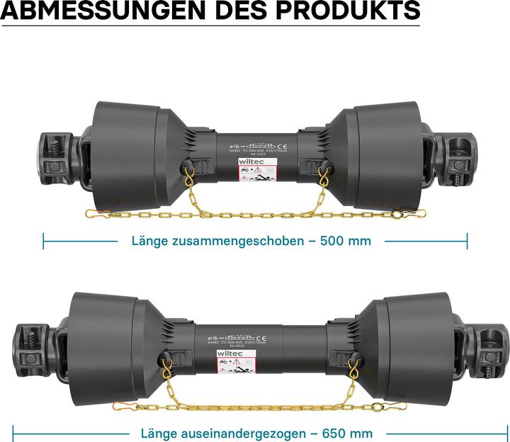 Image du produit Wiltec Arbre de transmission T1 Cardan 500-650mm 210Nm 540tr/min Prise Force 18kW (25CV) 2x 1 3/8" 6 D (Accessoires pour tracteurs)
