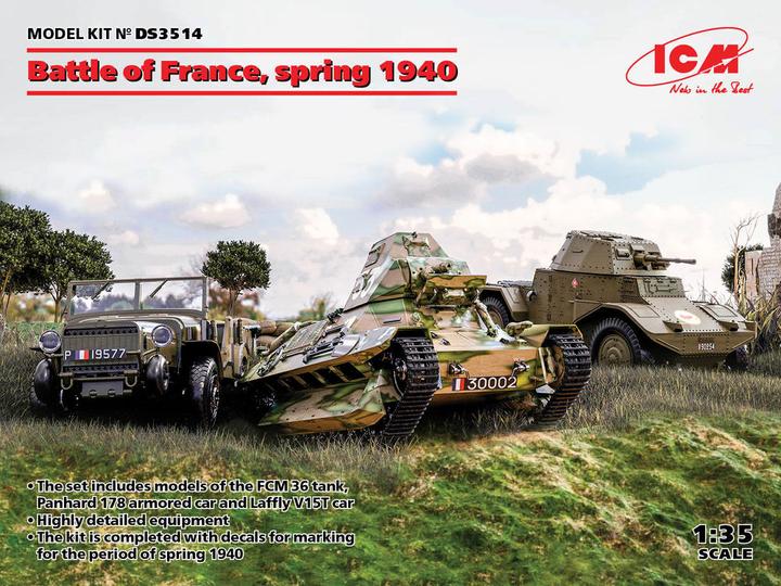 Produktbild ICM Battle of France, spring 1940 (Panhard 178 AMD-35,FCM 36,Laffly V15T)
