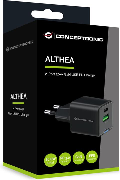 Actual product image Conceptronic Charger 2Port 20W,1xUSB-C,1xUSB-A Desk PD bw (20 W)