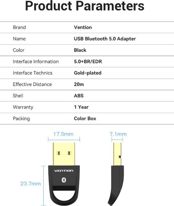 Produktbild Vention Adapter USB Bluetooth 5.0 CDSB0 (black) (Sender & Empfänger)